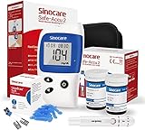 sinocare Safe Accu2 Blutzuckermessgerät, Zuckermessgerät mit Blutzuckerteststreifen 50, Schmerzfrei & Schnell, Wenig Probenvolumen- mg/dL (Safe Accu2 Blutzuckermessgerät 50 Set)